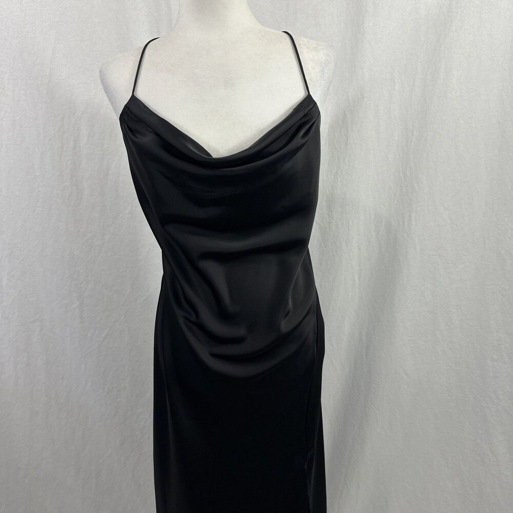 Banana Republic Valley Midi Slip Dress Black Satin Cowl Neck Womens Sz XS